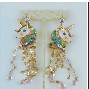 Betsey johnson celestial creatures magic unicorn chandelier crystal  earrings